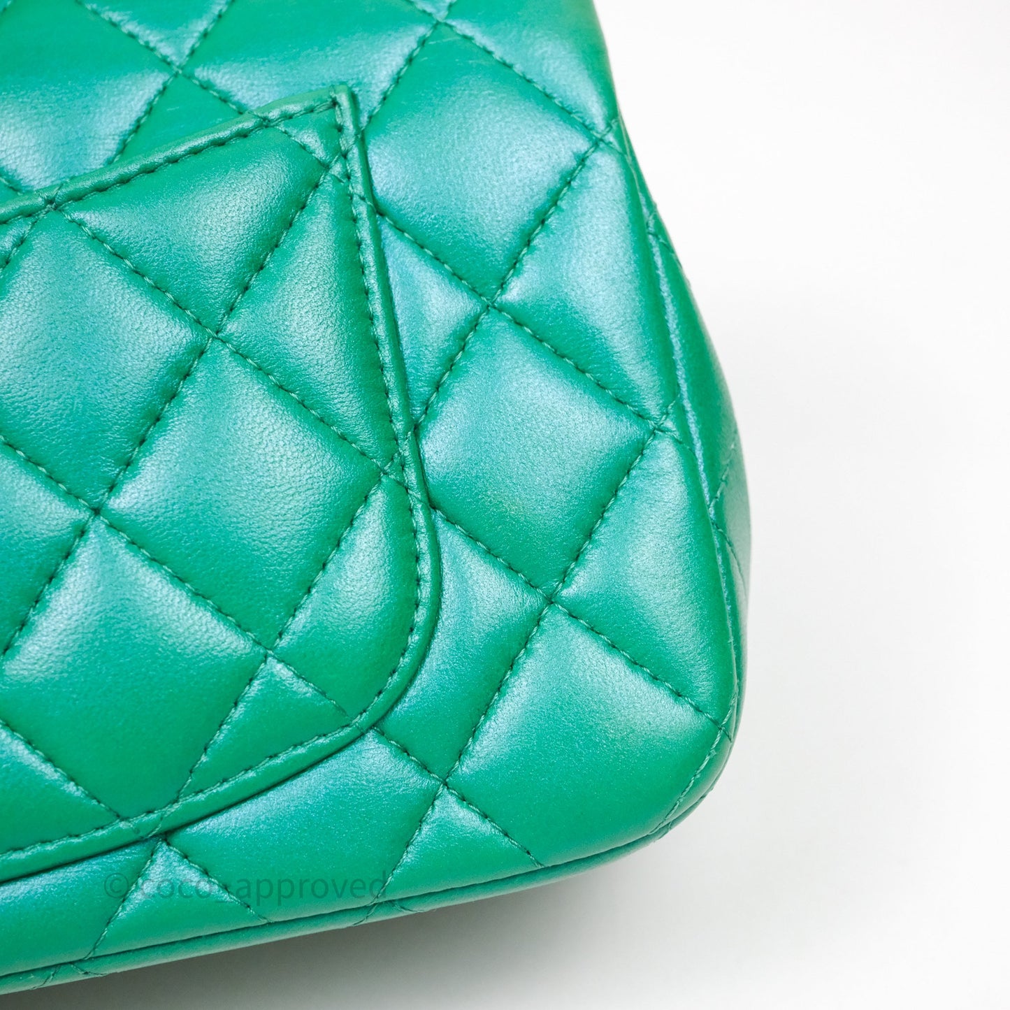 Chanel Top Handle Mini Rectangular Flap Bag Iridescent Green Lambskin Aged Gold Hardware
