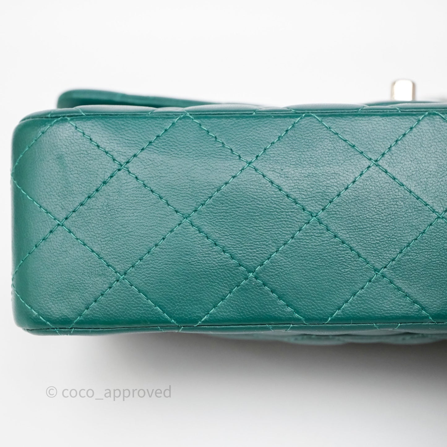 Chanel Medium Classic Flap Quilted Dark Green Lambskin Silver Hardware