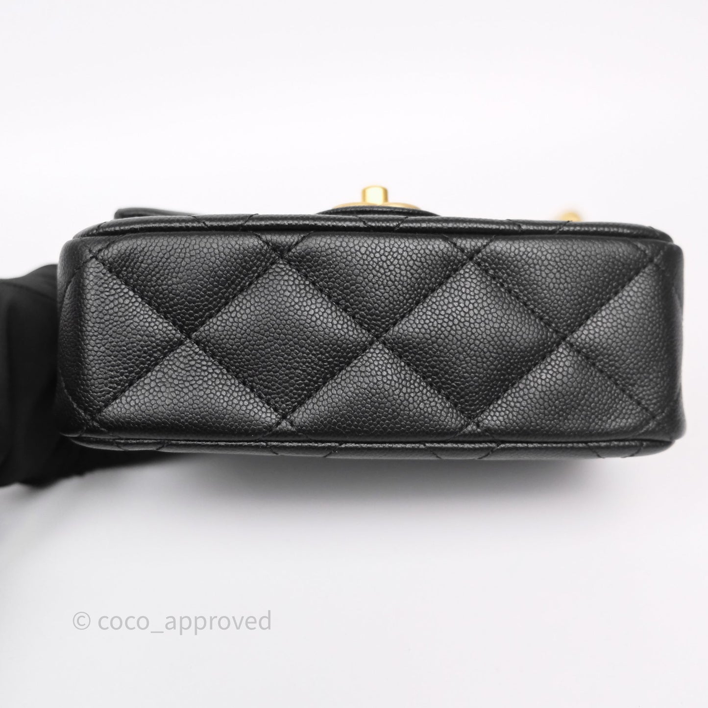 Chanel Mini Flap Bag Heart Adjustable Chain Black Caviar Aged Gold Hardware