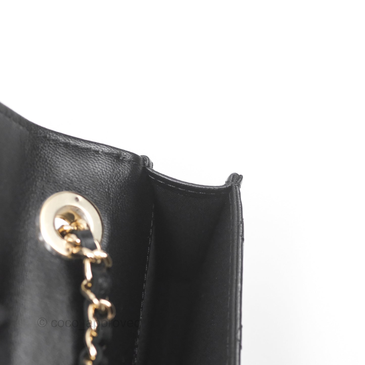Chanel Mini Quilted Trendy CC Card Holder With Chain Black Lambskin Gold Hardware