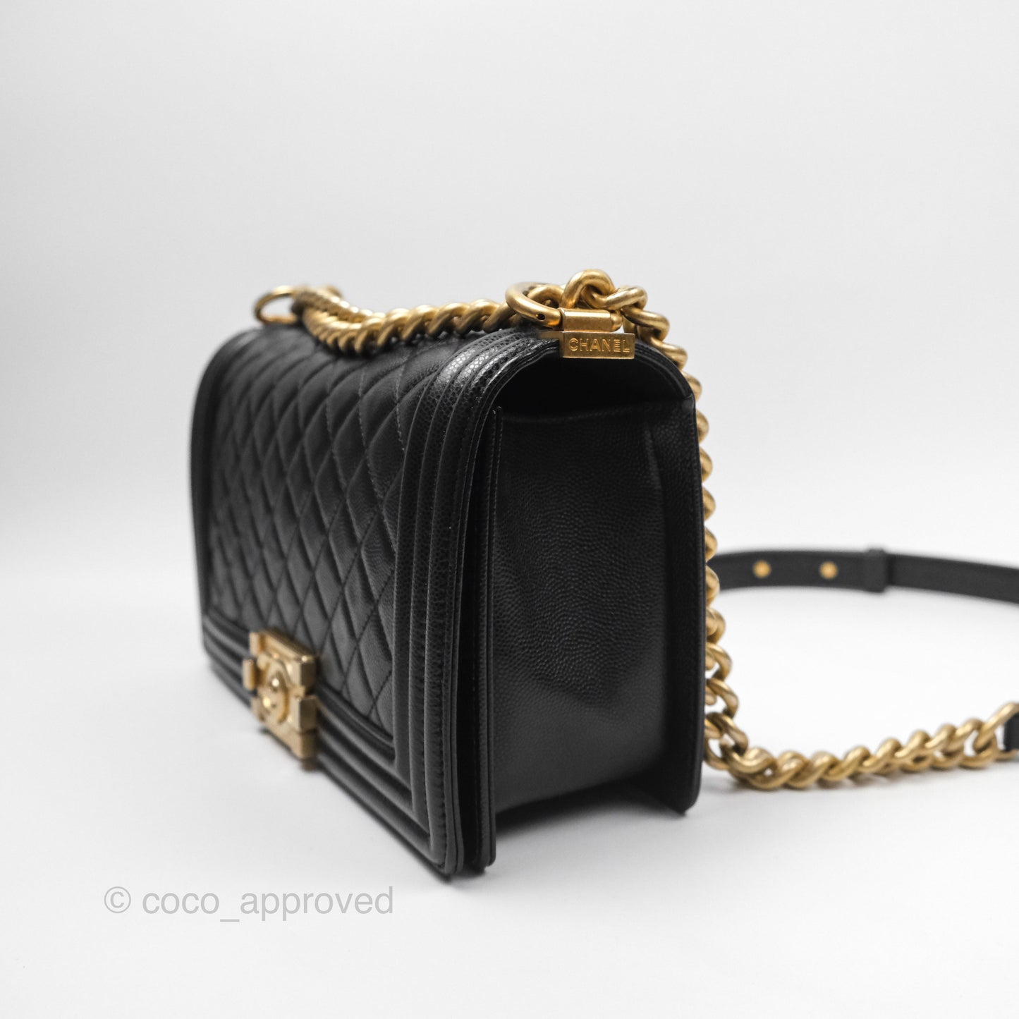 Chanel Medium Boy Quilted Black Caviar Aged Gold Hardware