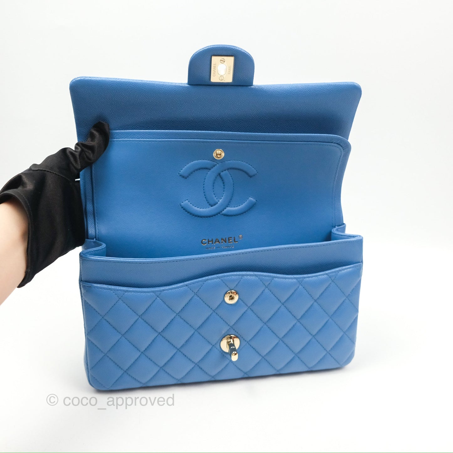 Chanel Classic M/L Medium Flap Quilted Blue Caviar Gold Hardware