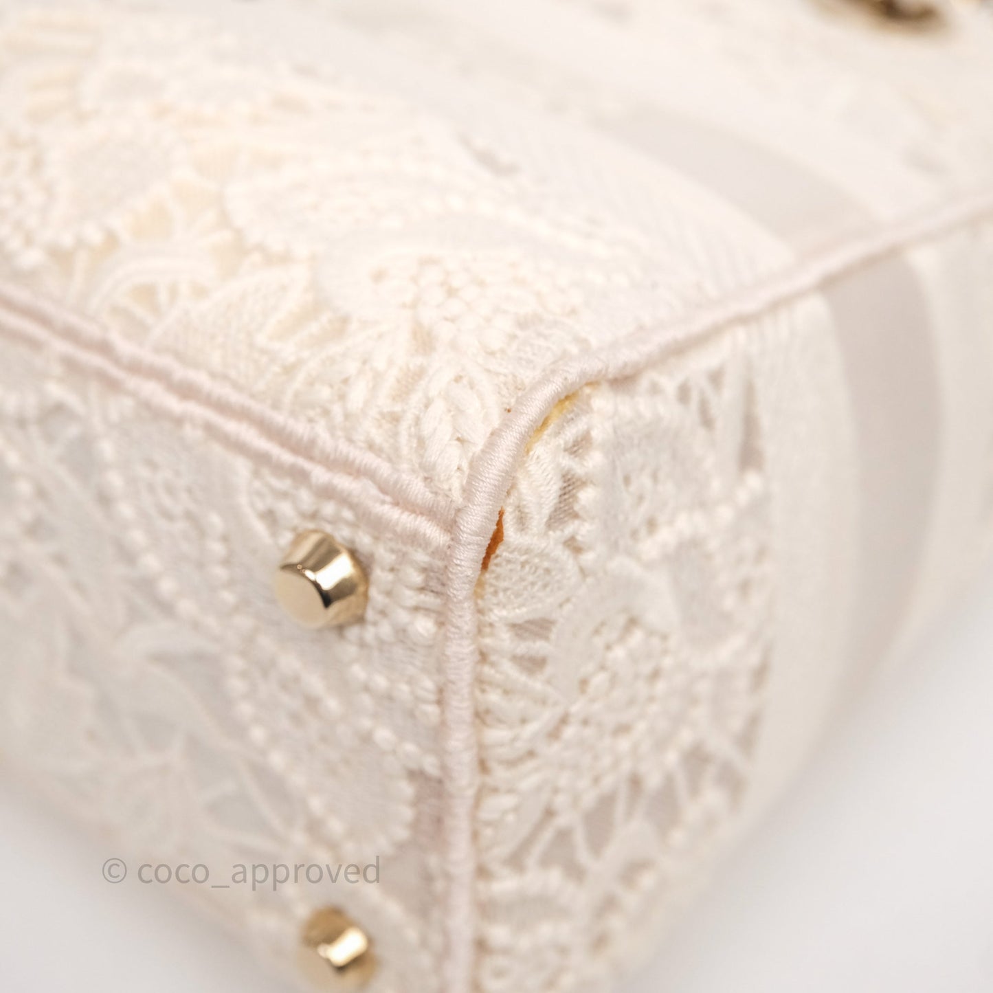 Christian Dior Lace Medium Lady Dior Ivory White Gold Hardware