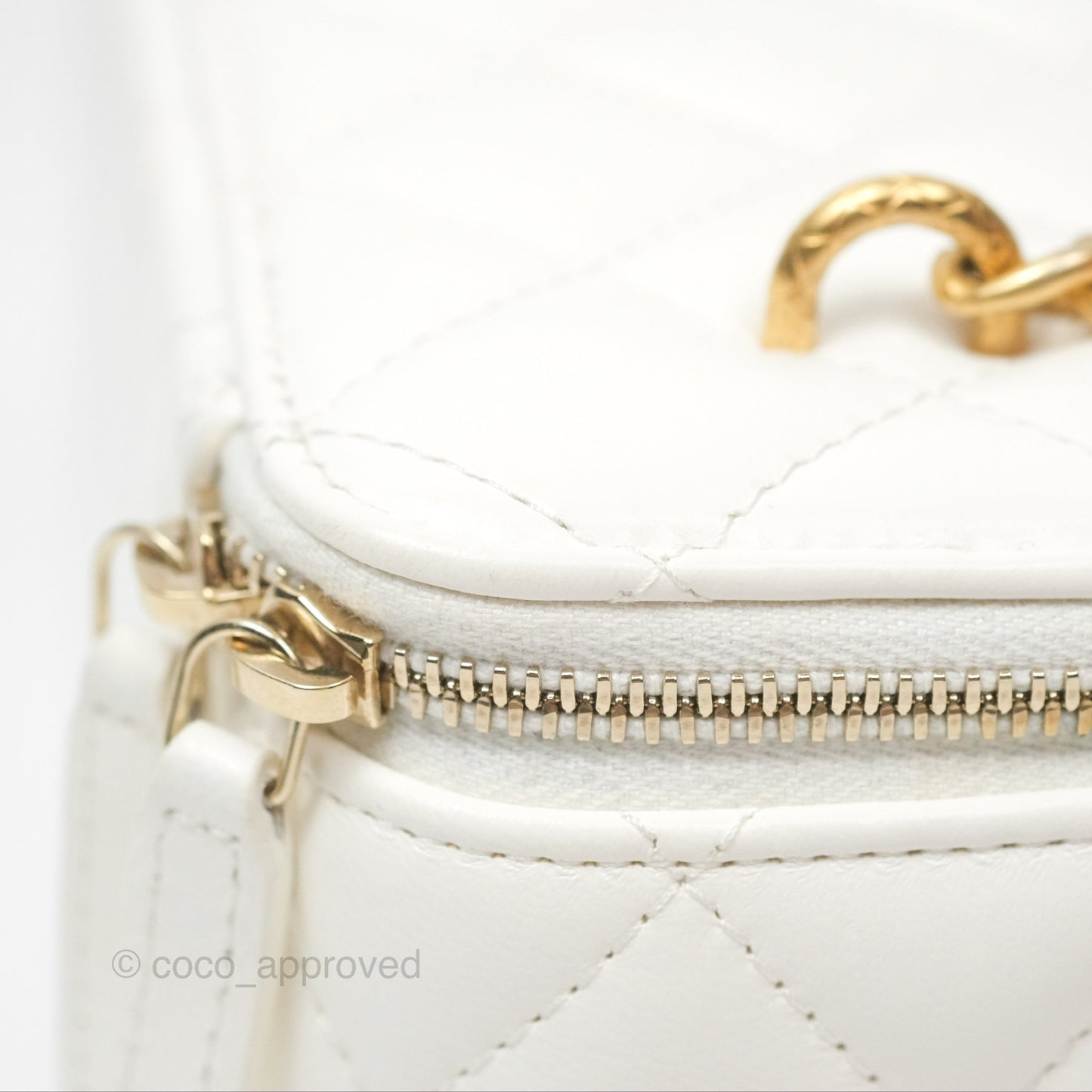 Chanel All Slide Vanity with Adjustable Chain White Lambskin Aged Gold Hardware