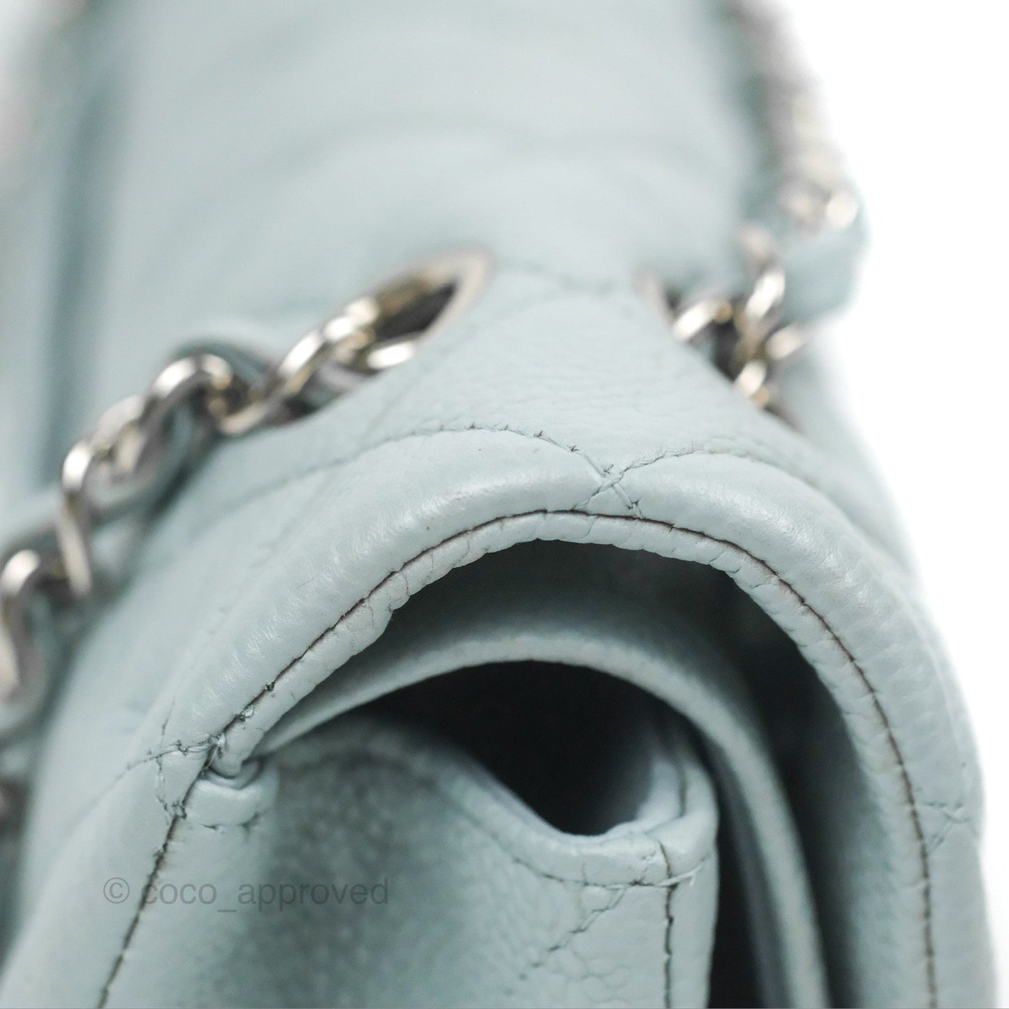 Chanel Classic M/L Medium Flap Quilted Light Grey Blue Caviar Silver Hardware