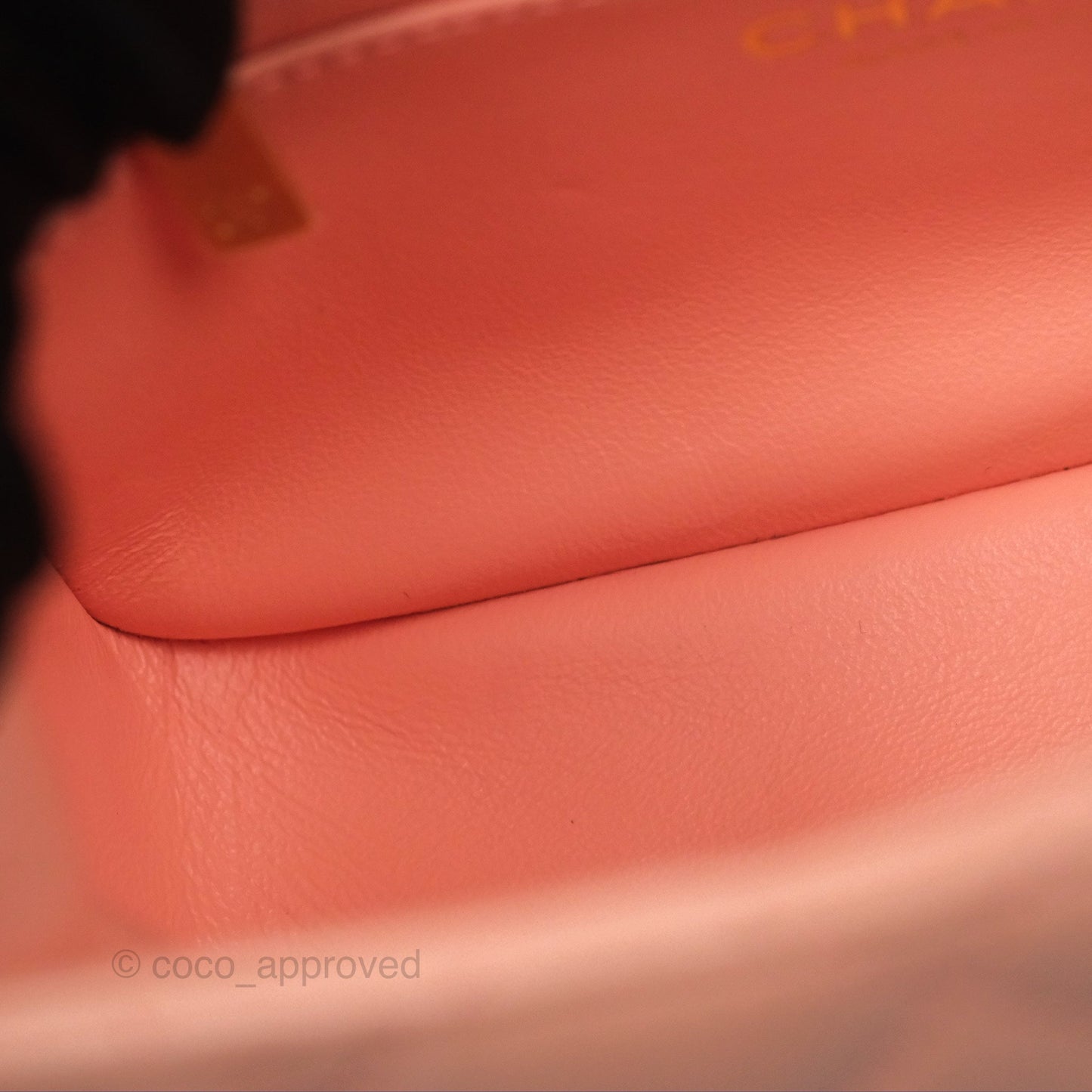 Chanel Pearl Crush Mini Square Quilted Peach Beige Lambskin Aged Gold Hardware