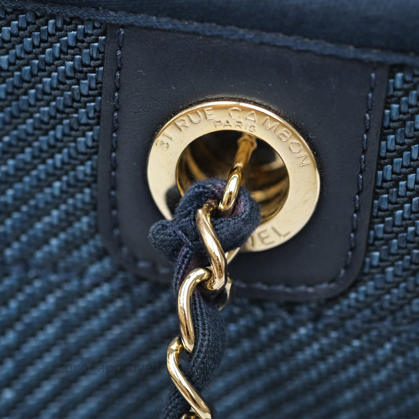Chanel Medium Deauville Tote Navy Raffia Gold Hardware