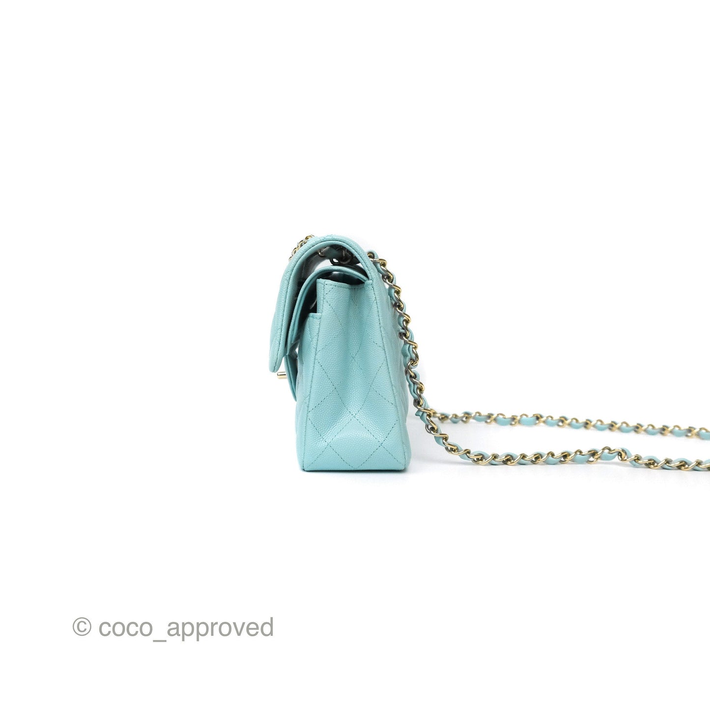 Chanel Small S/M Classic Flap Quilted Tiffany Blue Caviar Gold Hardware