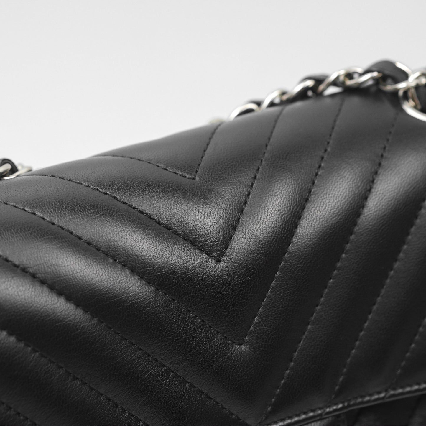 Chanel Small Classic Chevron Flap Black Lambskin Silver Hardware