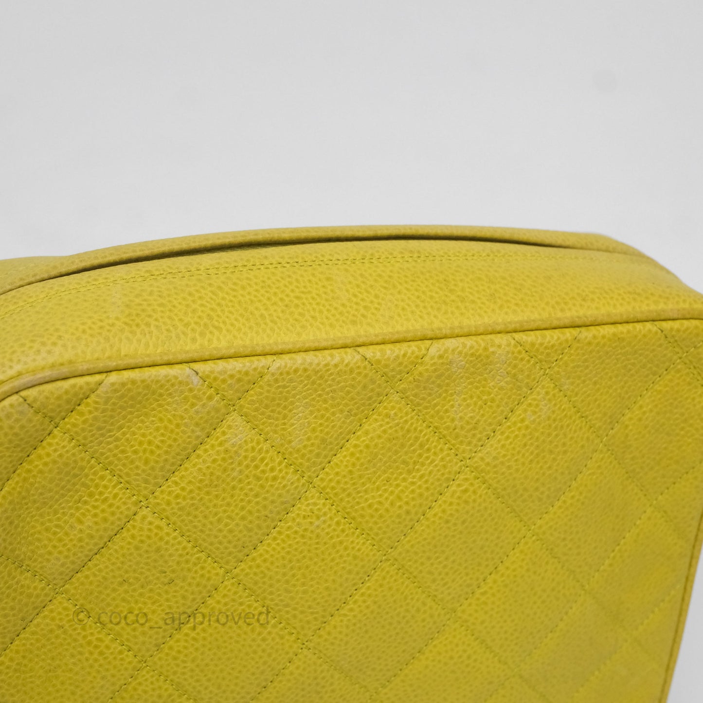 Chanel Vintage Quilted Camera Bag Green Yellow Caviar Gold Hardware