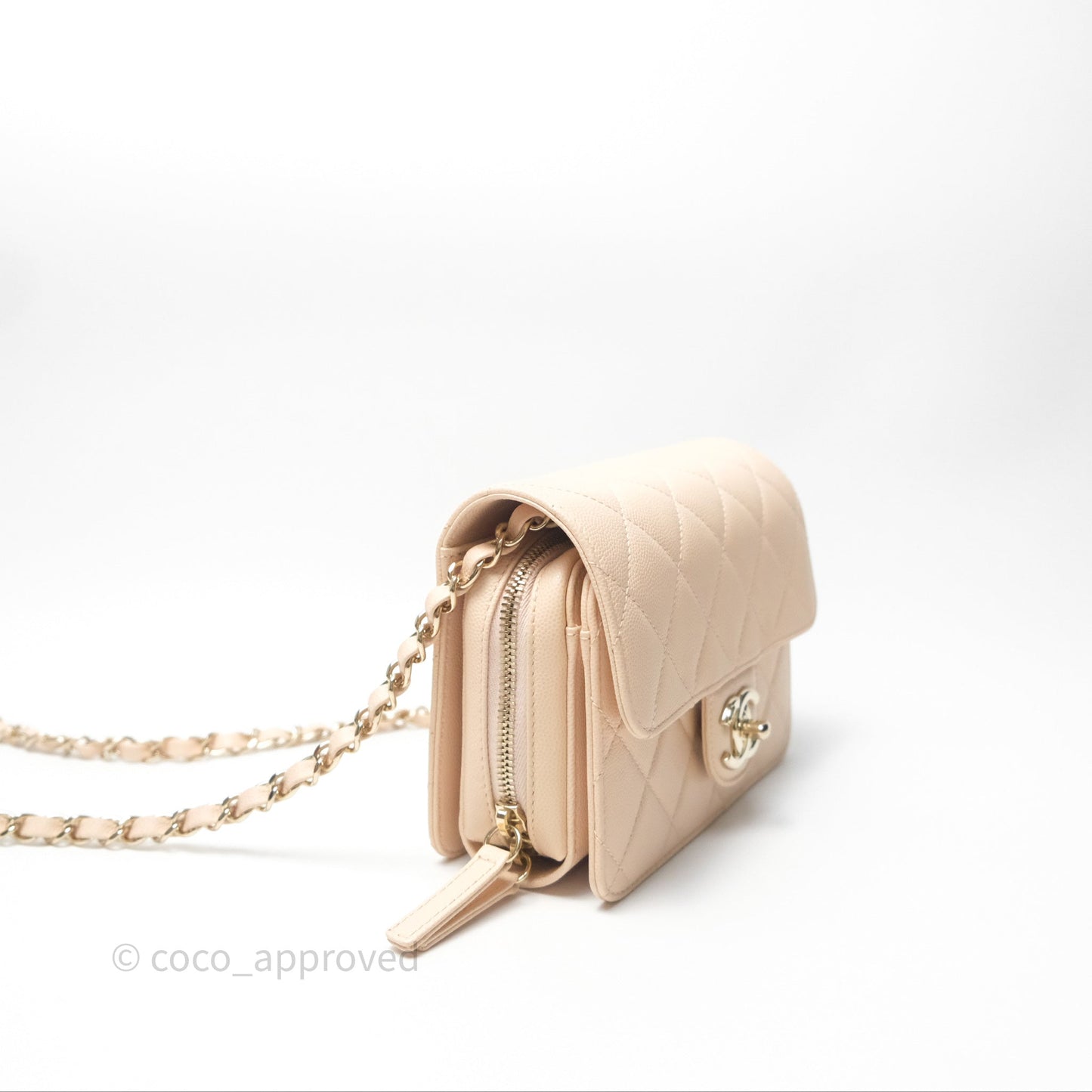 Chanel Quilted Small Like The Wallet Flap Light Beige Pink Caviar Light Gold Hardware 22C