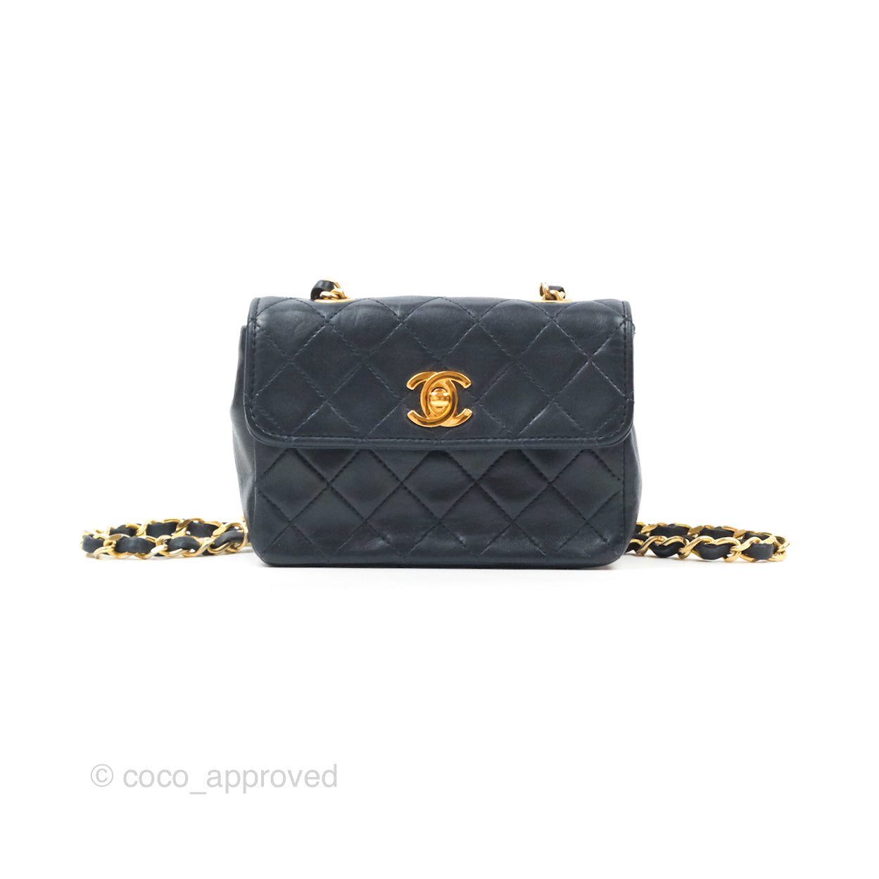 Chanel Mini Dark Navy Lambskin Flap Shoulder Bag 24K Gold Hardware