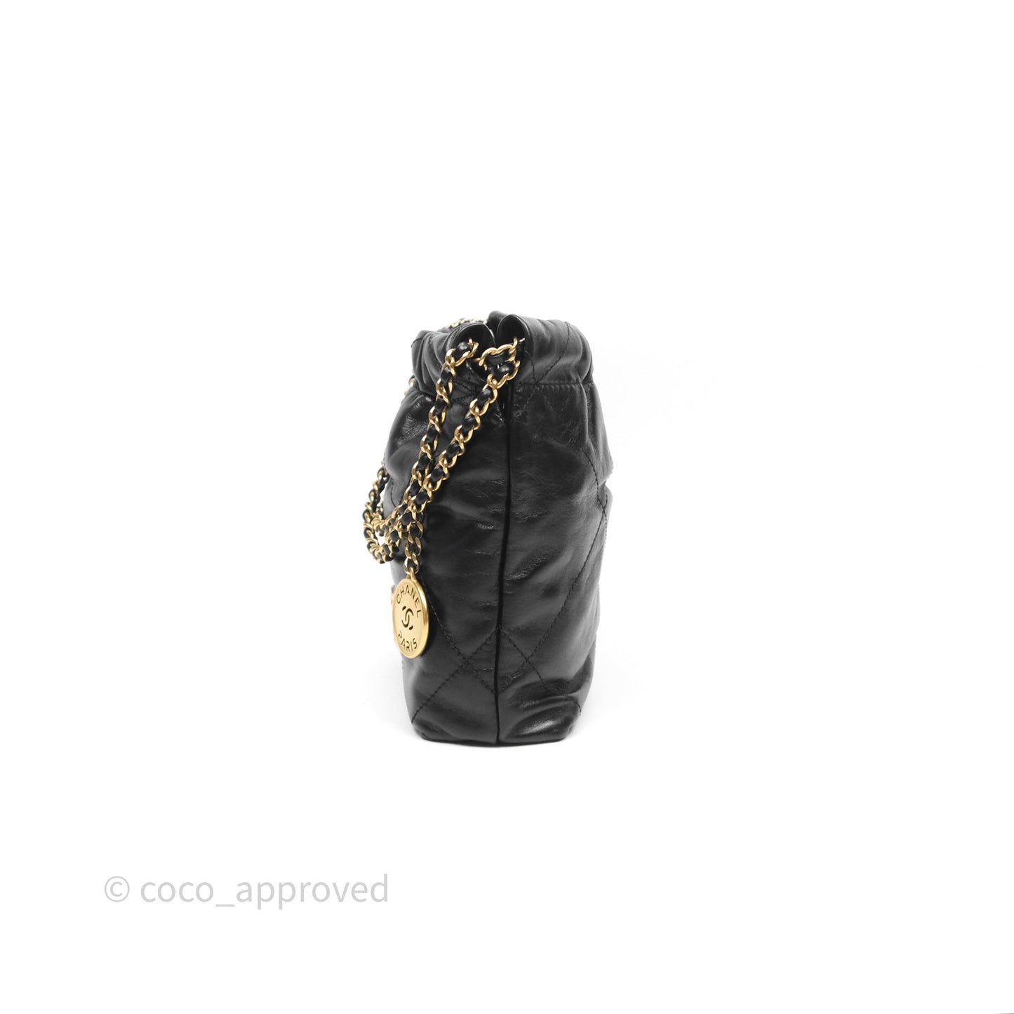Chanel 22 Mini Bag Black Crumpled Calfskin Aged Gold Hardware