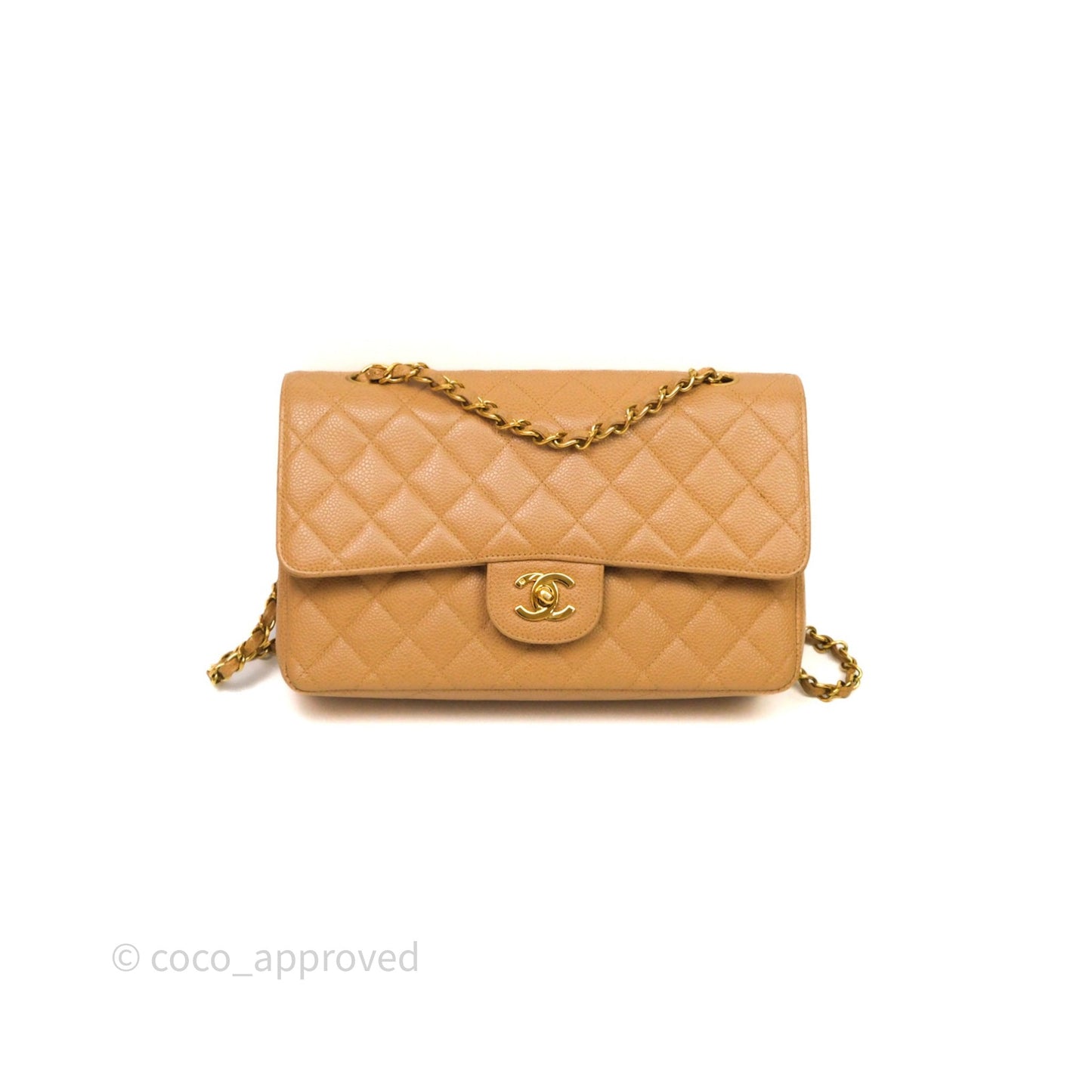 Chanel Vintage Medium Classic Flap Beige Caviar 24K Gold Hardware
