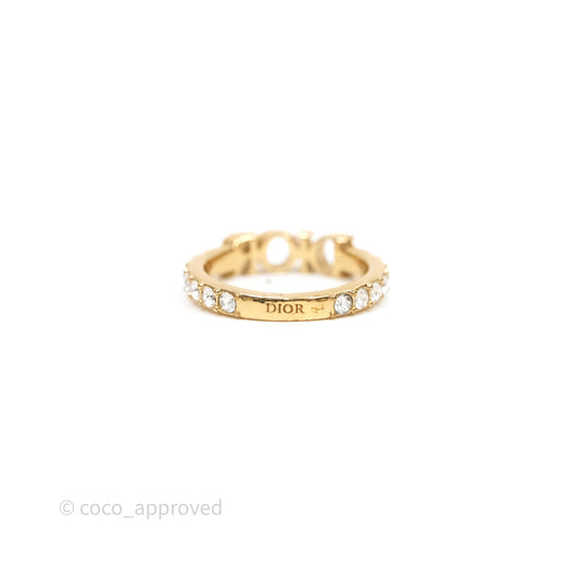 Christian Dior Crystal Logo Ring Gold Tone Size S
