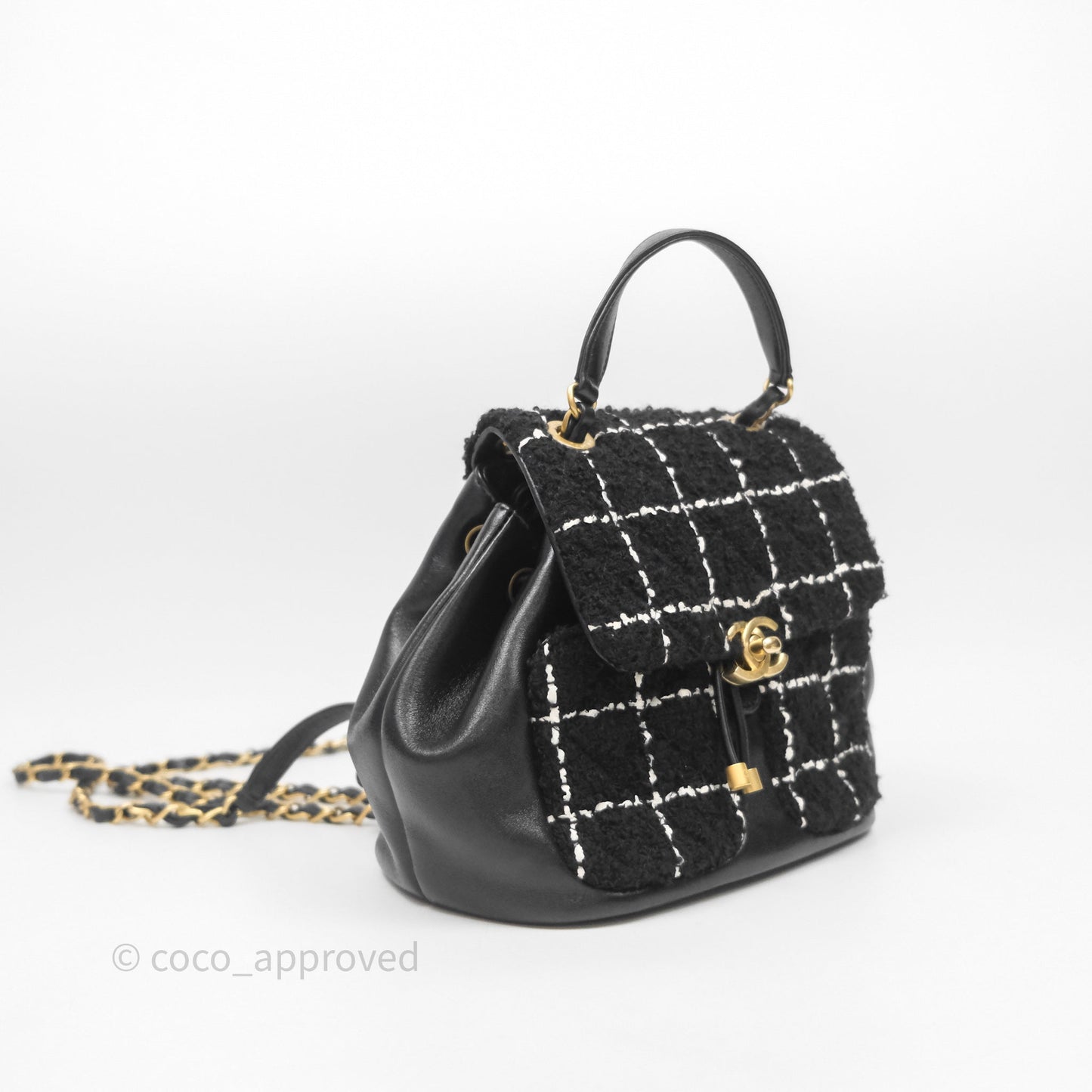 Chanel Duma Backpack Black Tweed Aged Gold Hardware