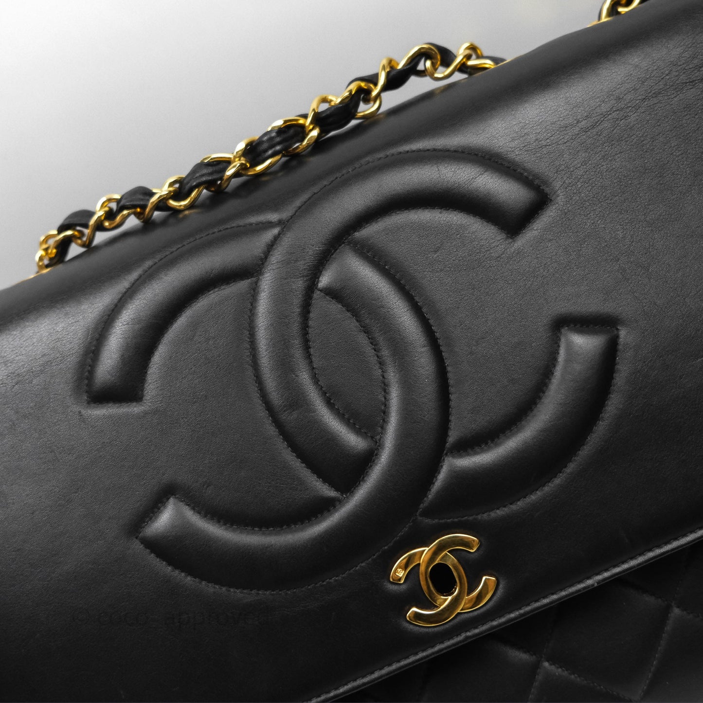 Chanel Vintage Maxi Quilted CC Flap Bag Black Lambskin Gold Hardware