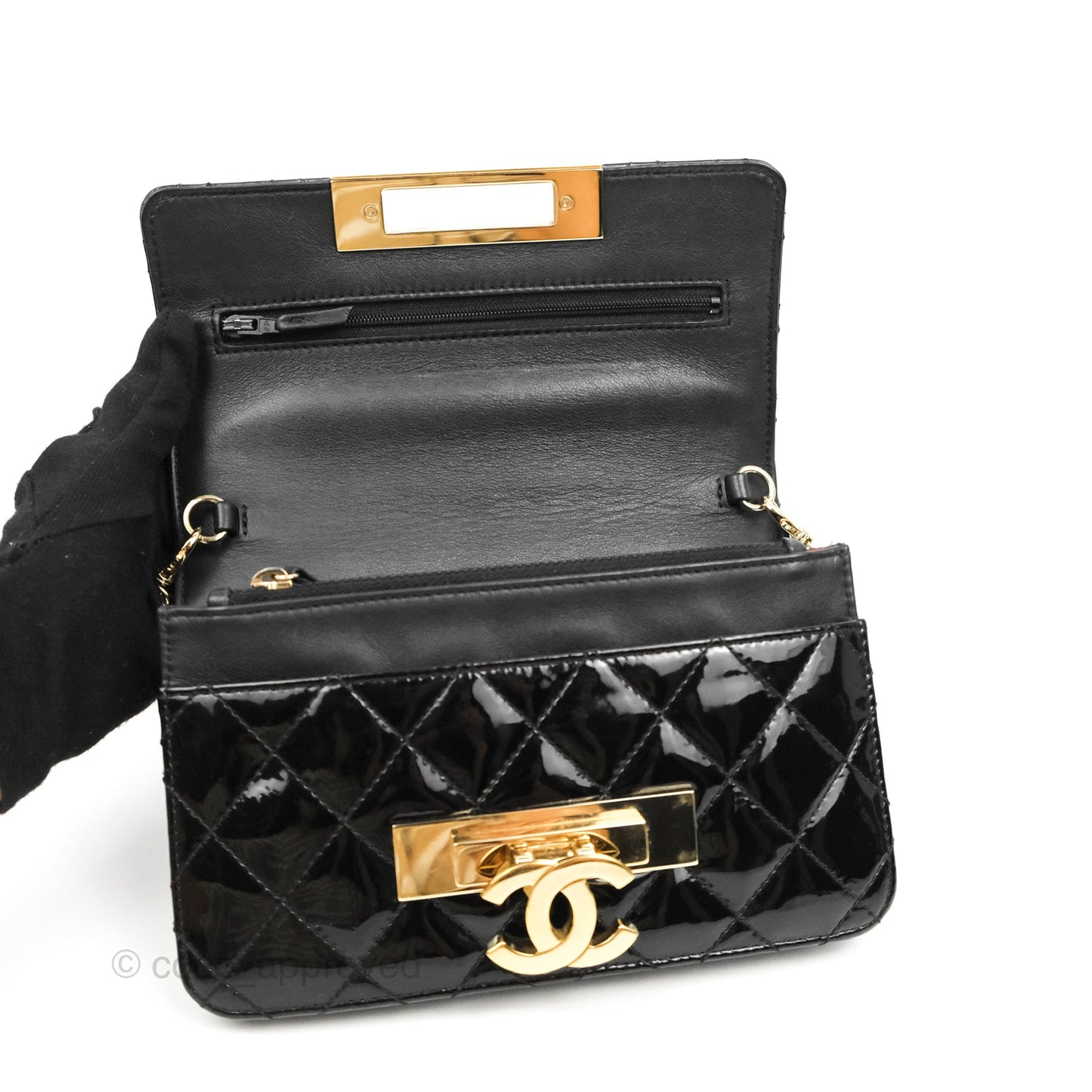 Chanel Golden Class Wallet On Chain WOC Black Patent Gold Hardware
