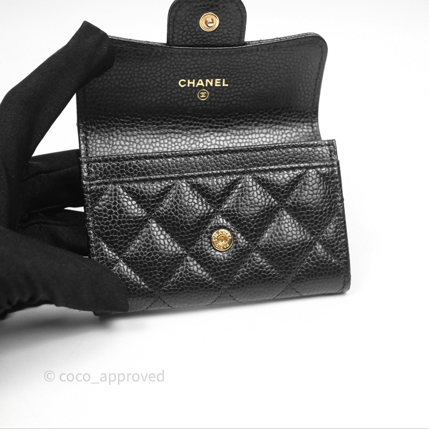 Chanel Quilted Flap Card Holder Caviar Black Gold Hardware