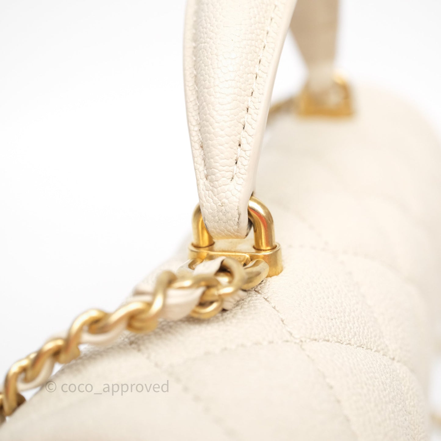 Chanel Top Handle Mini Rectangular Flap Bag Ivory Beige Caviar Gold Hardware