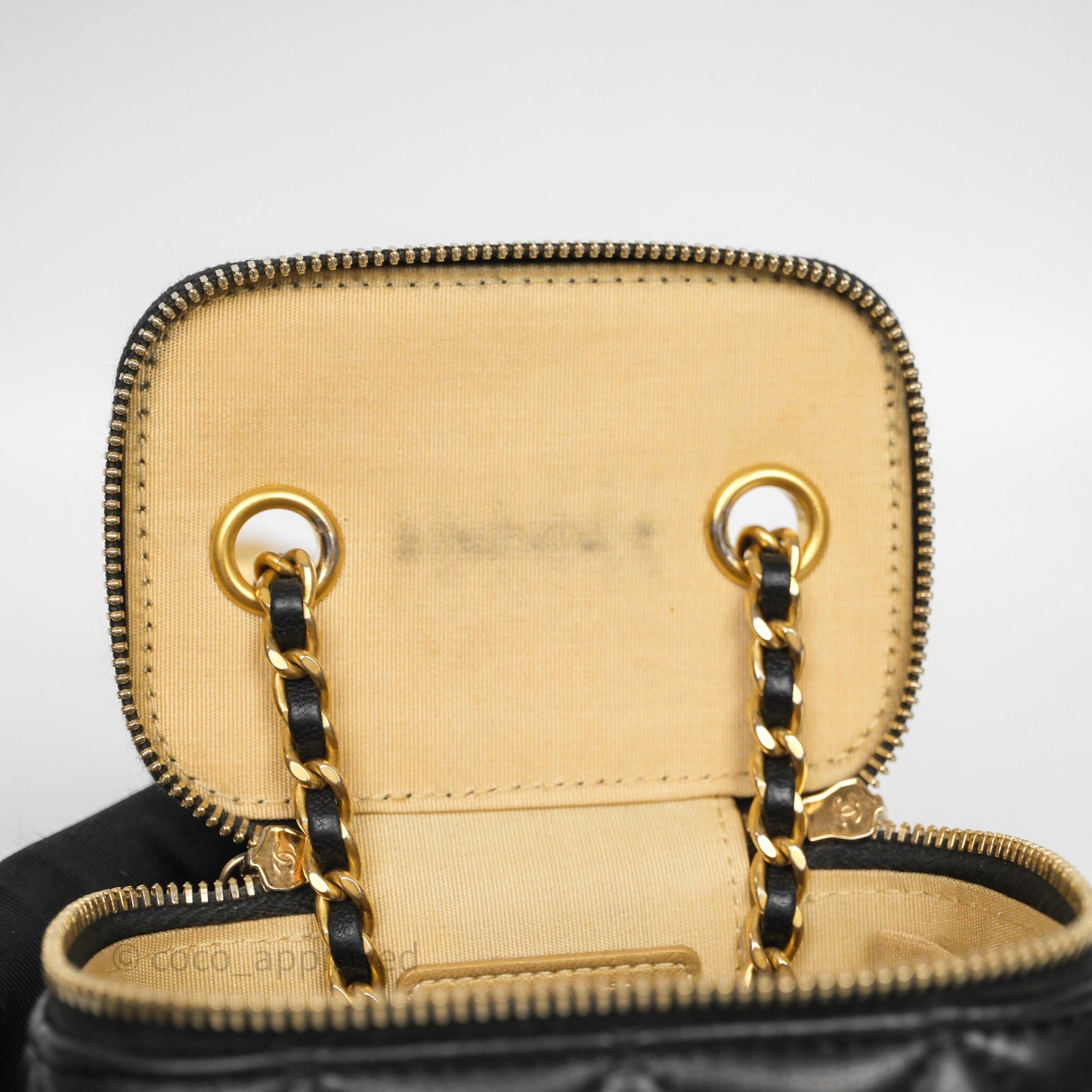 Chanel Mini Black Lambskin Vanity Pearl Crush With Chain Gold Hardware