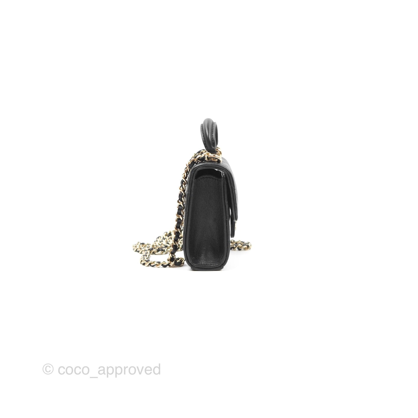 Chanel Mini Handle Clutch With Chain Black Lambskin Gold Hardware