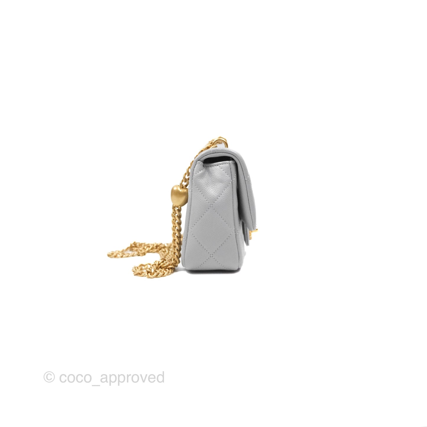 Chanel Mini Flap Bag Heart Adjustable Chain Grey Caviar Aged Gold Hardware