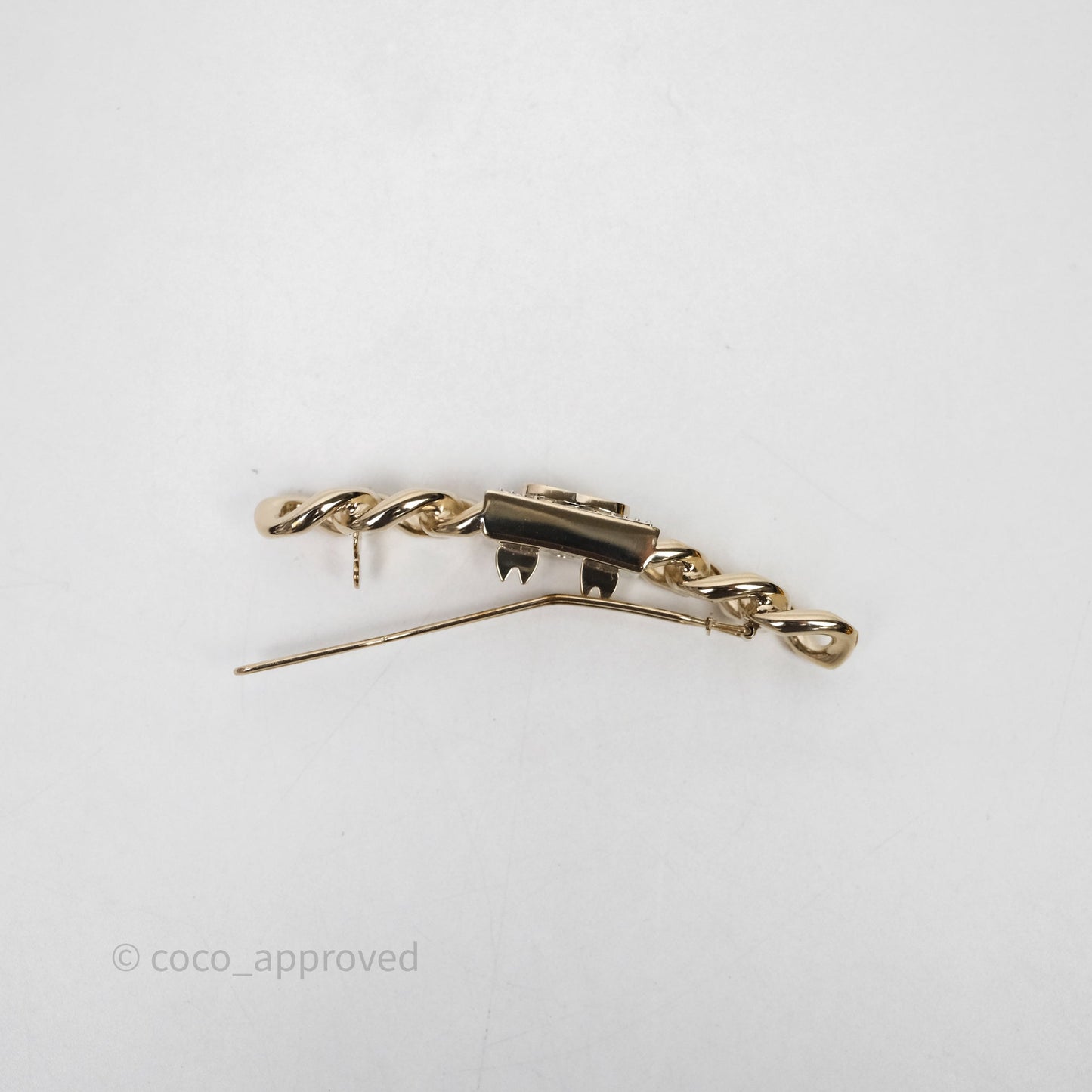 Chanel Crystal Chain CC Hair Clip Barrette Gold 21C
