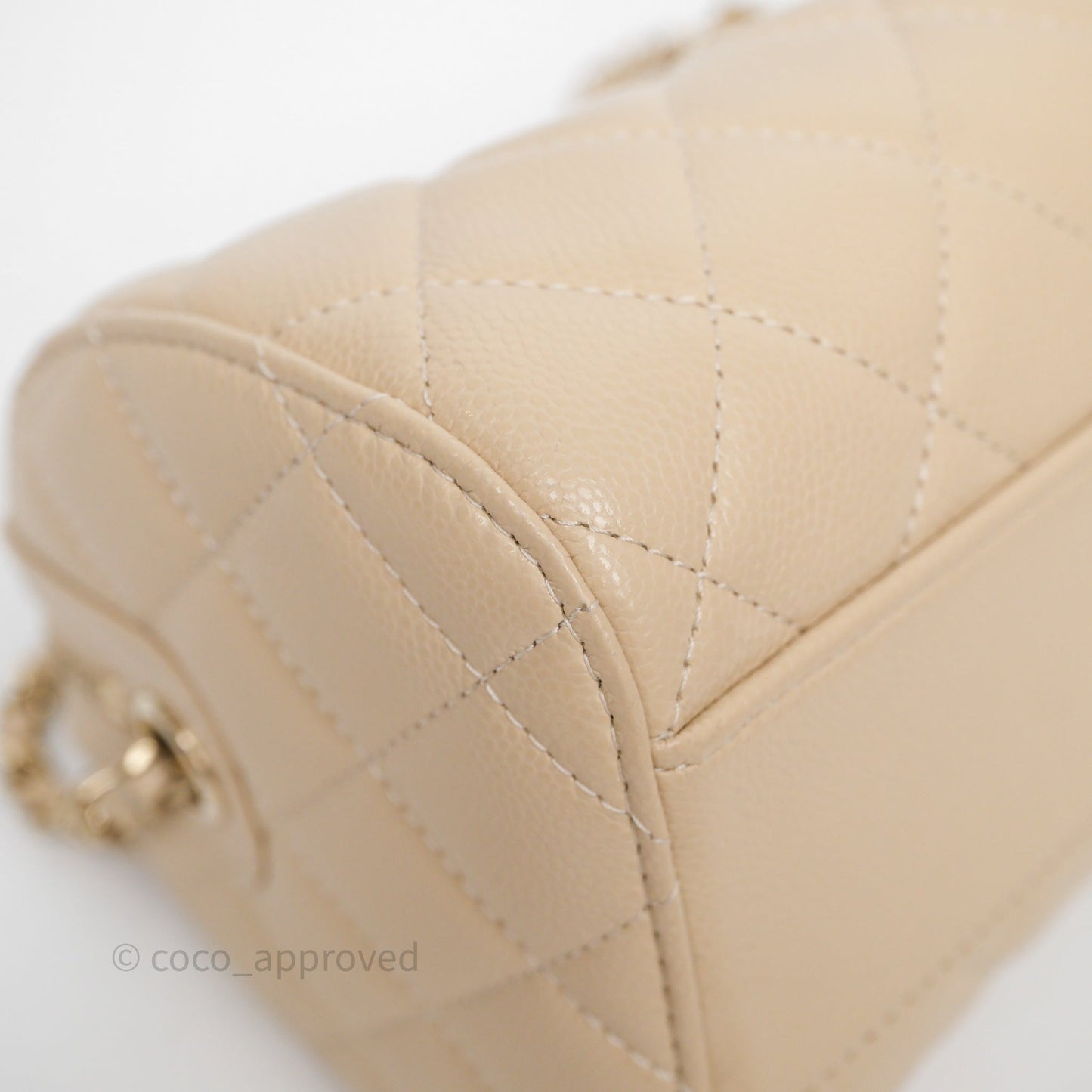 Chanel Mini Quilted Bowling Bag Beige Caviar Gold Hardware 25P