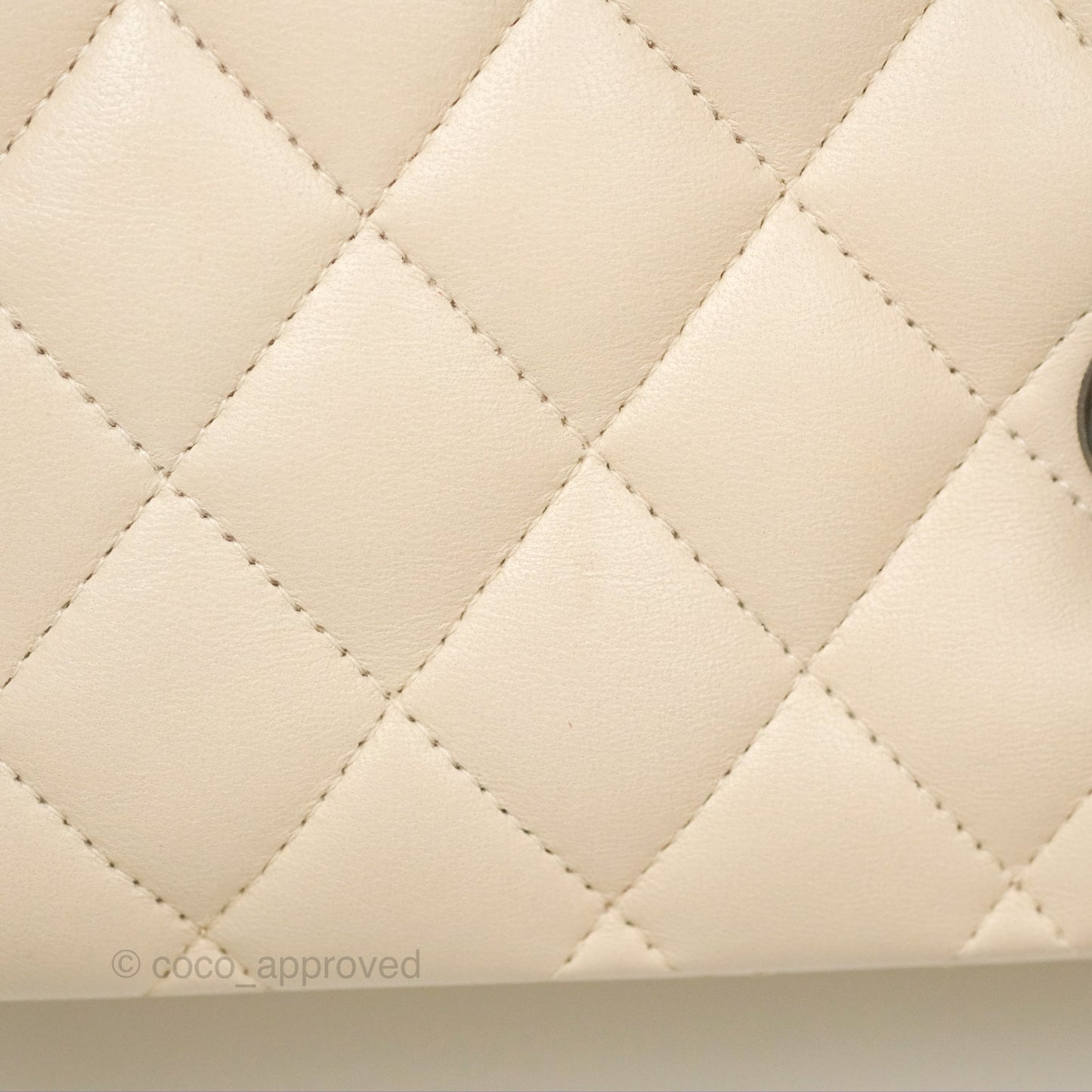 Chanel Classic M/L Medium Flap Quilted Pale Beige Lambskin Gun Metal