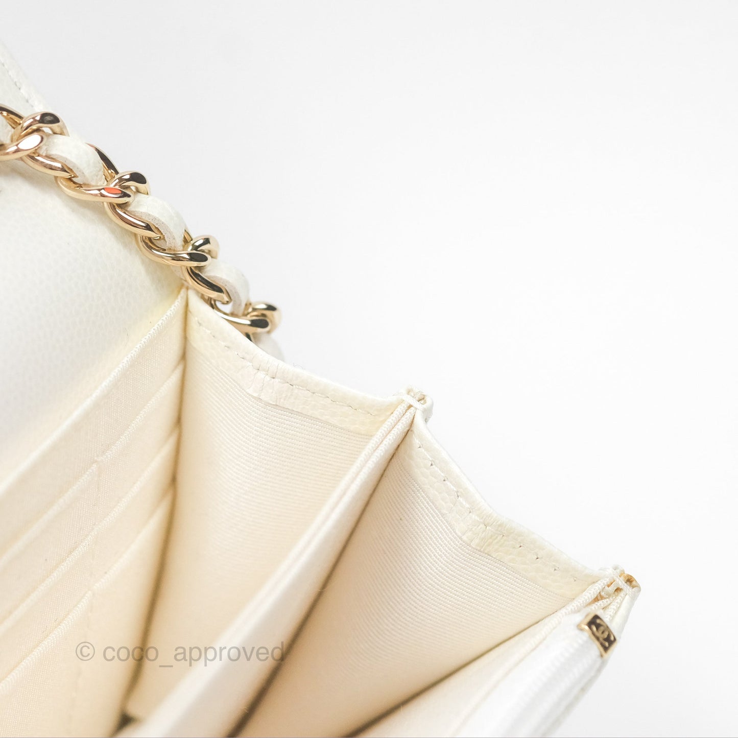 Chanel Quilted Mini Wallet on Chain WOC Ivory Caviar Gold Hardware