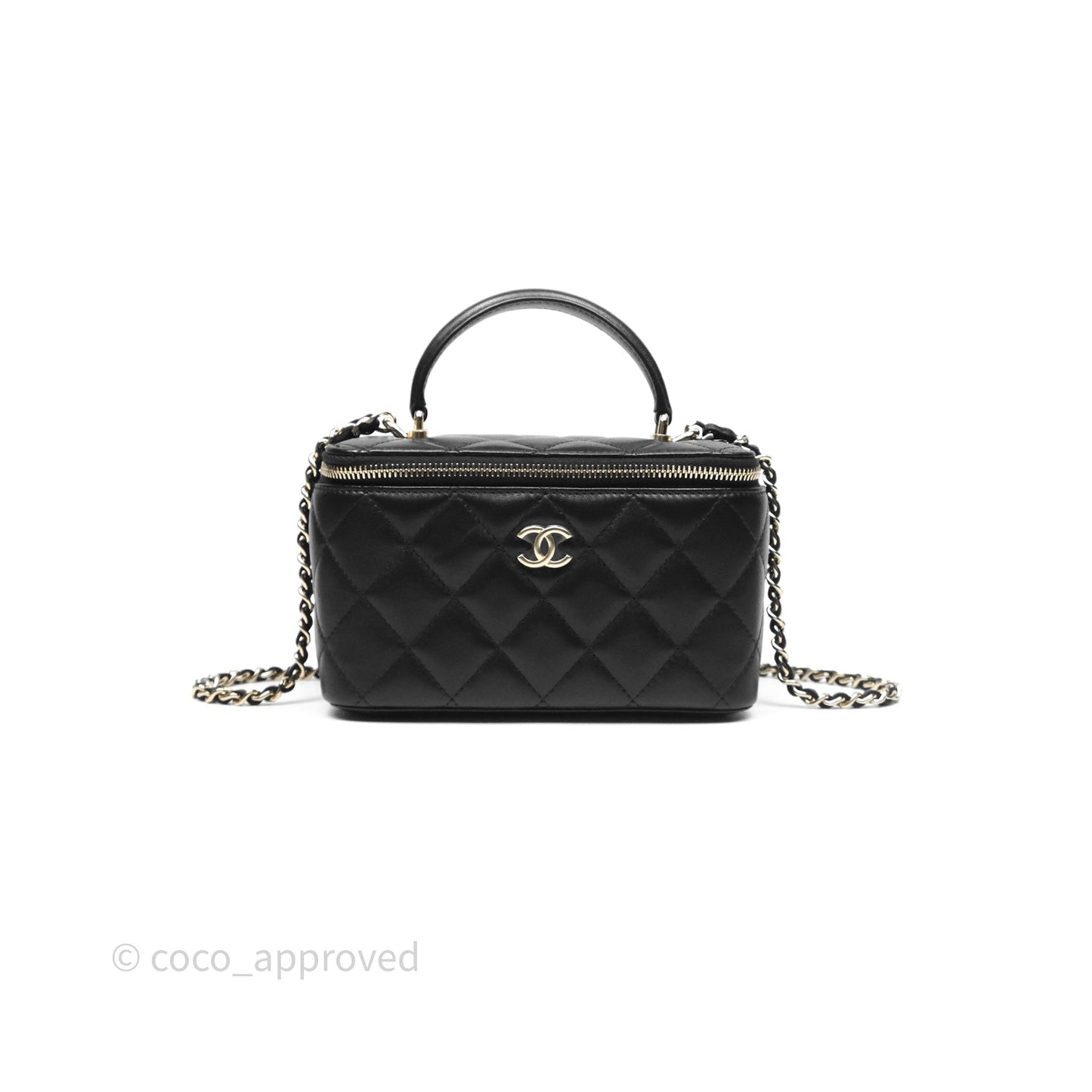 Chanel Vanity Rectangular Top Handle Black Lambskin Gold Hardware