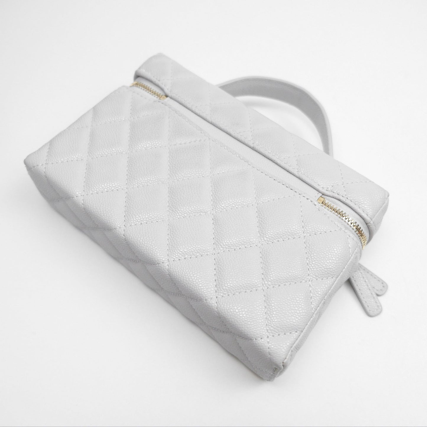 Chanel Top Handle Long Vanity with Chain Light Grey Caviar Gold Hardware
