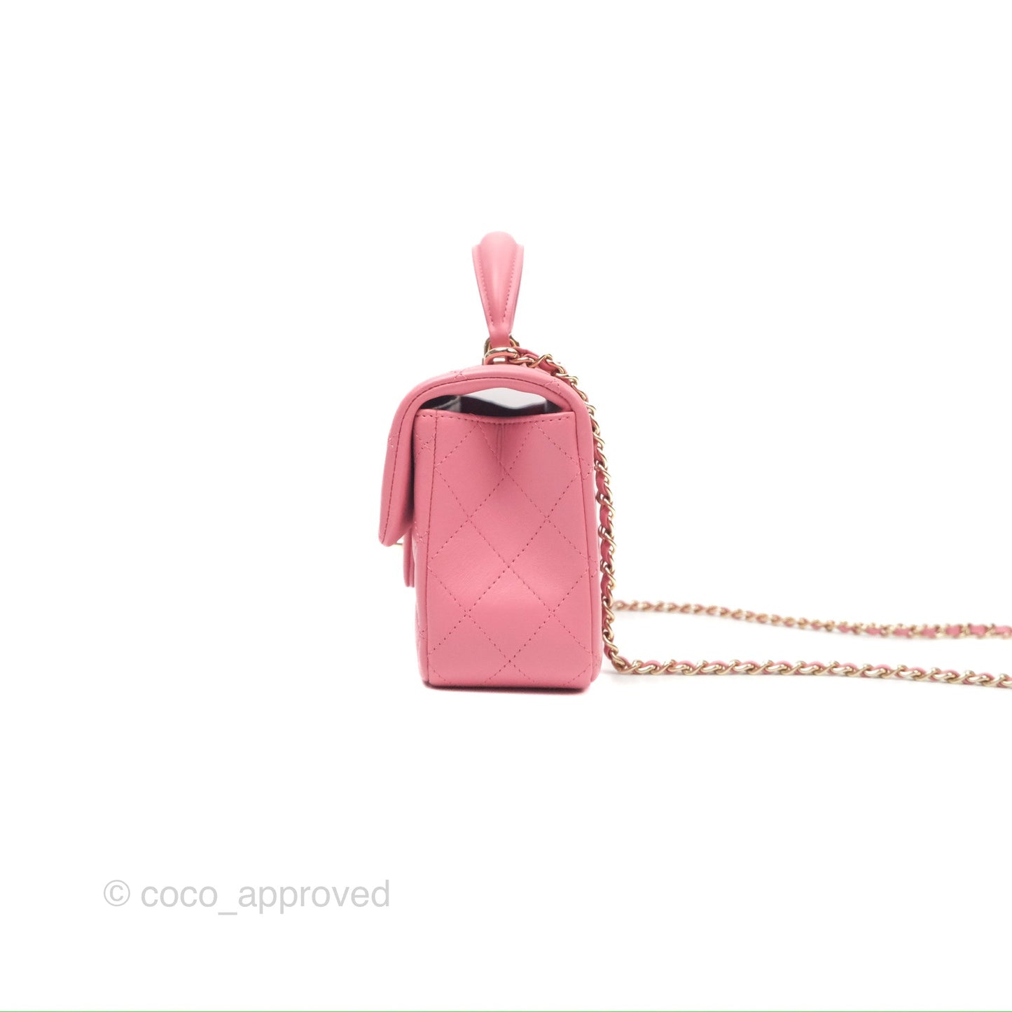Chanel Top Handle Mini Rectangular Flap Bag Pink Lambskin Gold Hardware