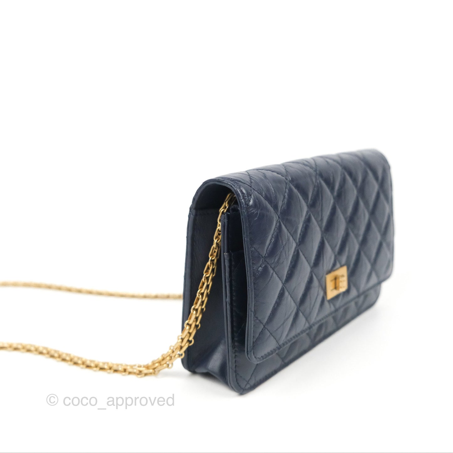 Chanel Quilted Reissue Wallet On Chain WOC Navy Aged Calfskin Gold Hardware