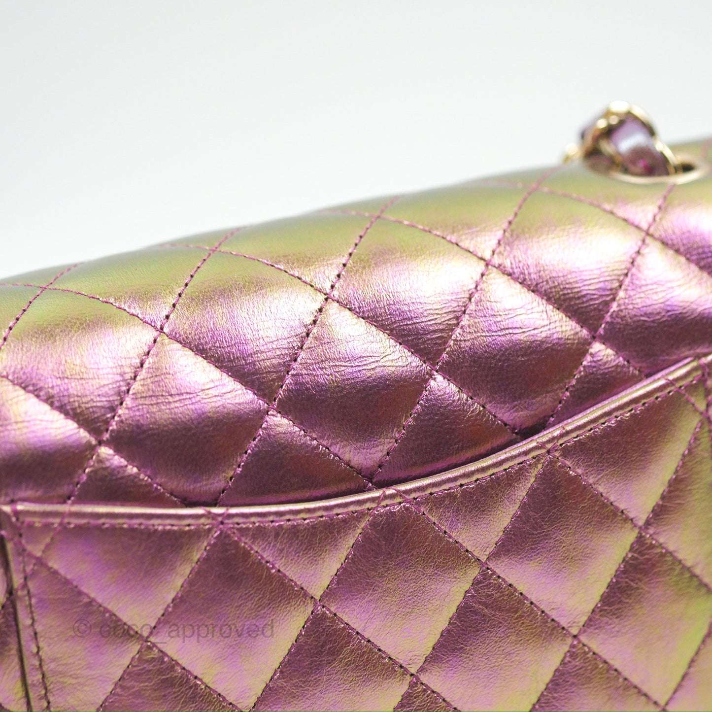 Chanel Classic Quilted Mini Rectangular Flap Metallic Purple Calfskin Gold Hardware