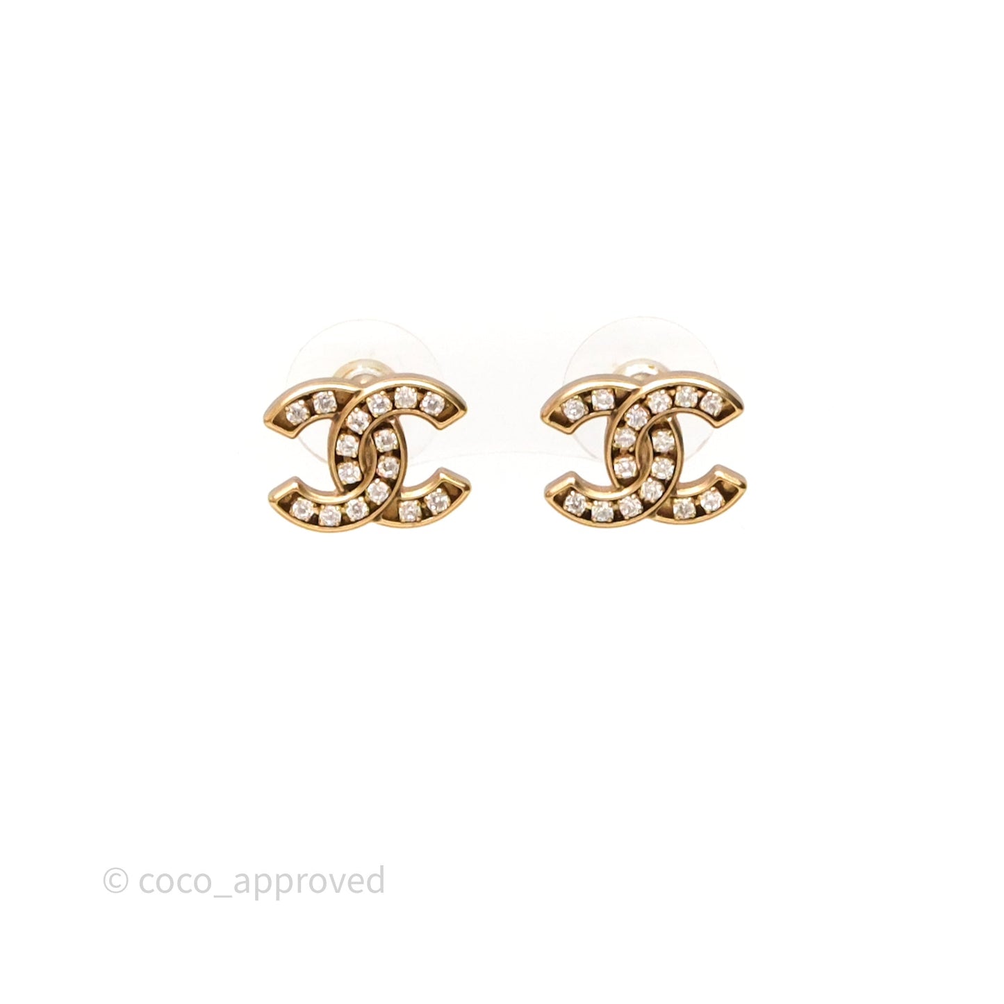 Chanel Crystal CC Earrings Gold Tone 21C