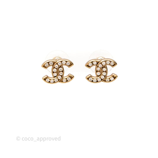 Chanel Crystal CC Earrings Gold Tone 21C
