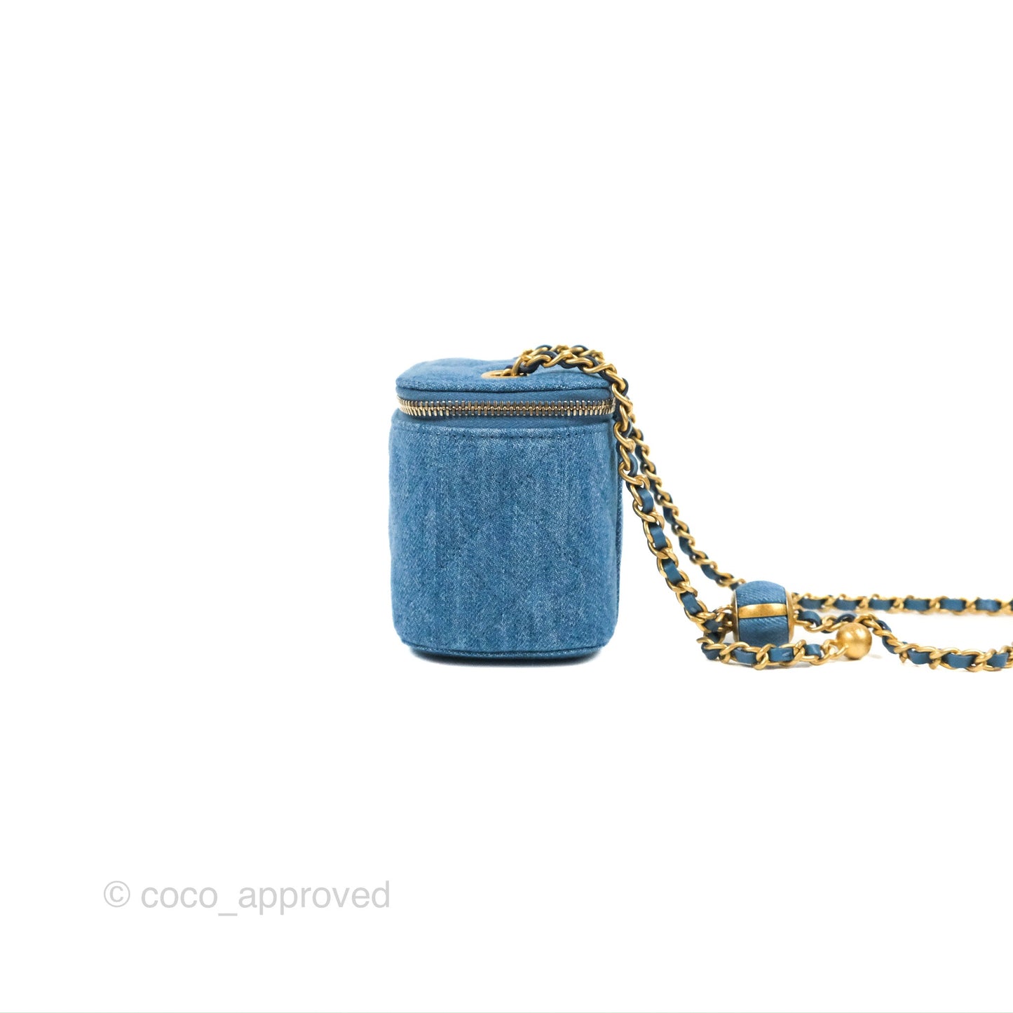 Chanel Mini Pearl Crush Vanity With Chain Denim Aged Gold Hardware