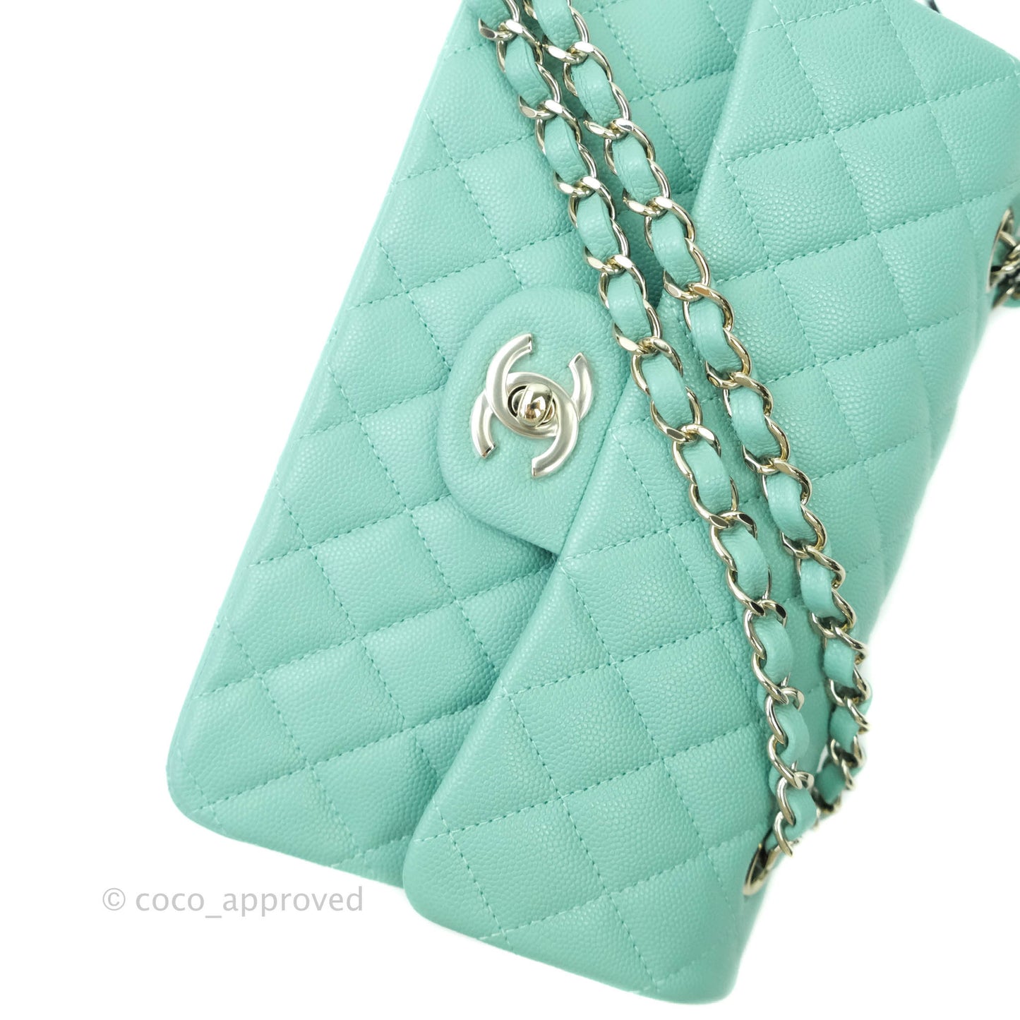 Chanel Classic Small S/M Flap Tiffany Blue Mint Caviar Gold Hardware 21S