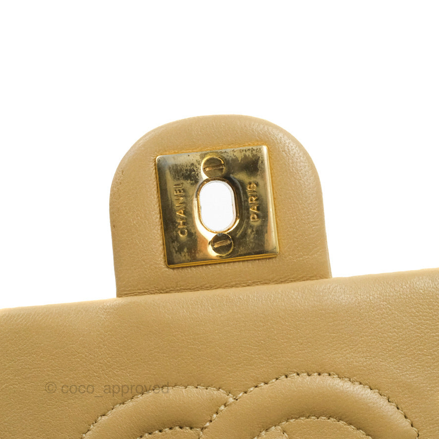 Chanel Vintage Square Flap Bag Beige Lambskin 24K Gold Hardware