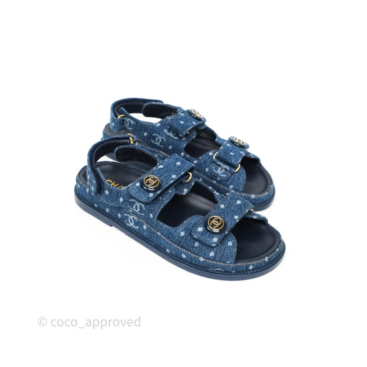 Chanel CC Dots Dad Sandals Denim Blue 23P Size 38