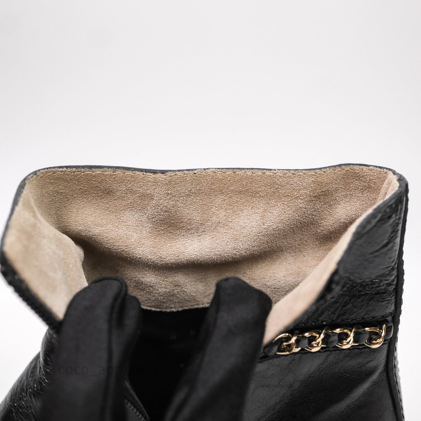 Chanel CC Black Leather Chain Ankle Boots Size 39