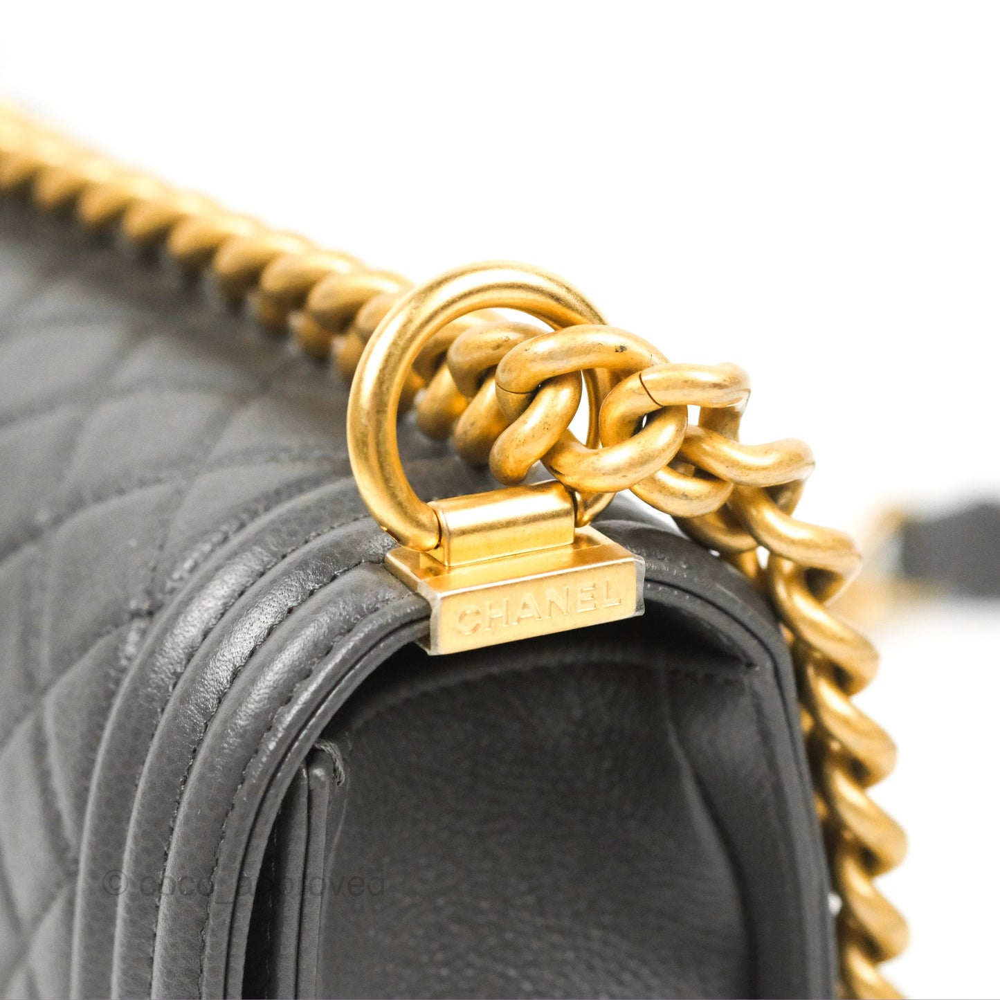 Chanel Small Boy Dark Grey Caviar Aged Gold Hardware