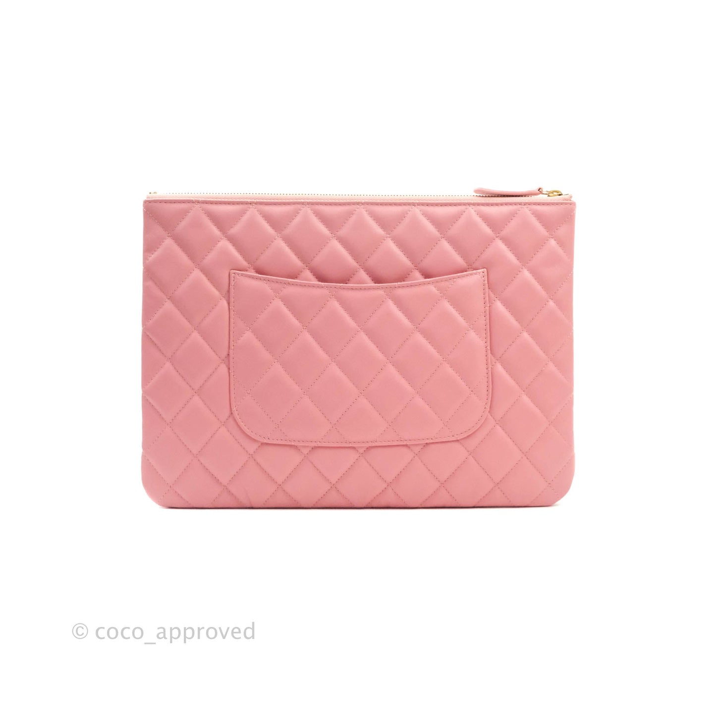 Chanel Quilted Medium O Case Pink Lambskin Aged Gold Hardware