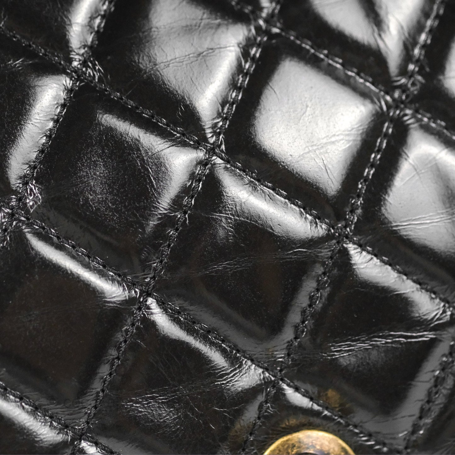 Chanel Large Castle Rock Flap Bag Black Glazed Aged Calfskin Burgundy Handle