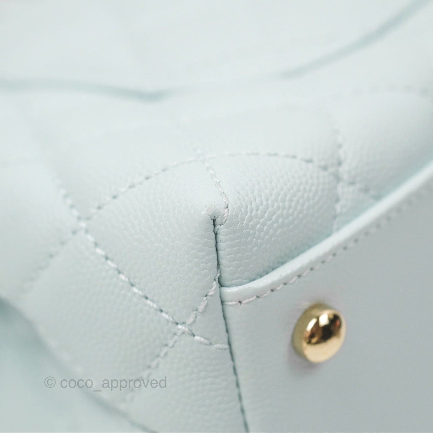 Chanel Small Coco Handle Quilted Light Baby Blue Caviar Gold Hardware