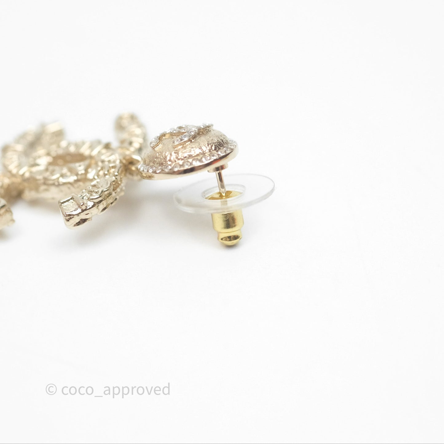 Chanel CC Crystal Drop Earrings Gold Tone 21P