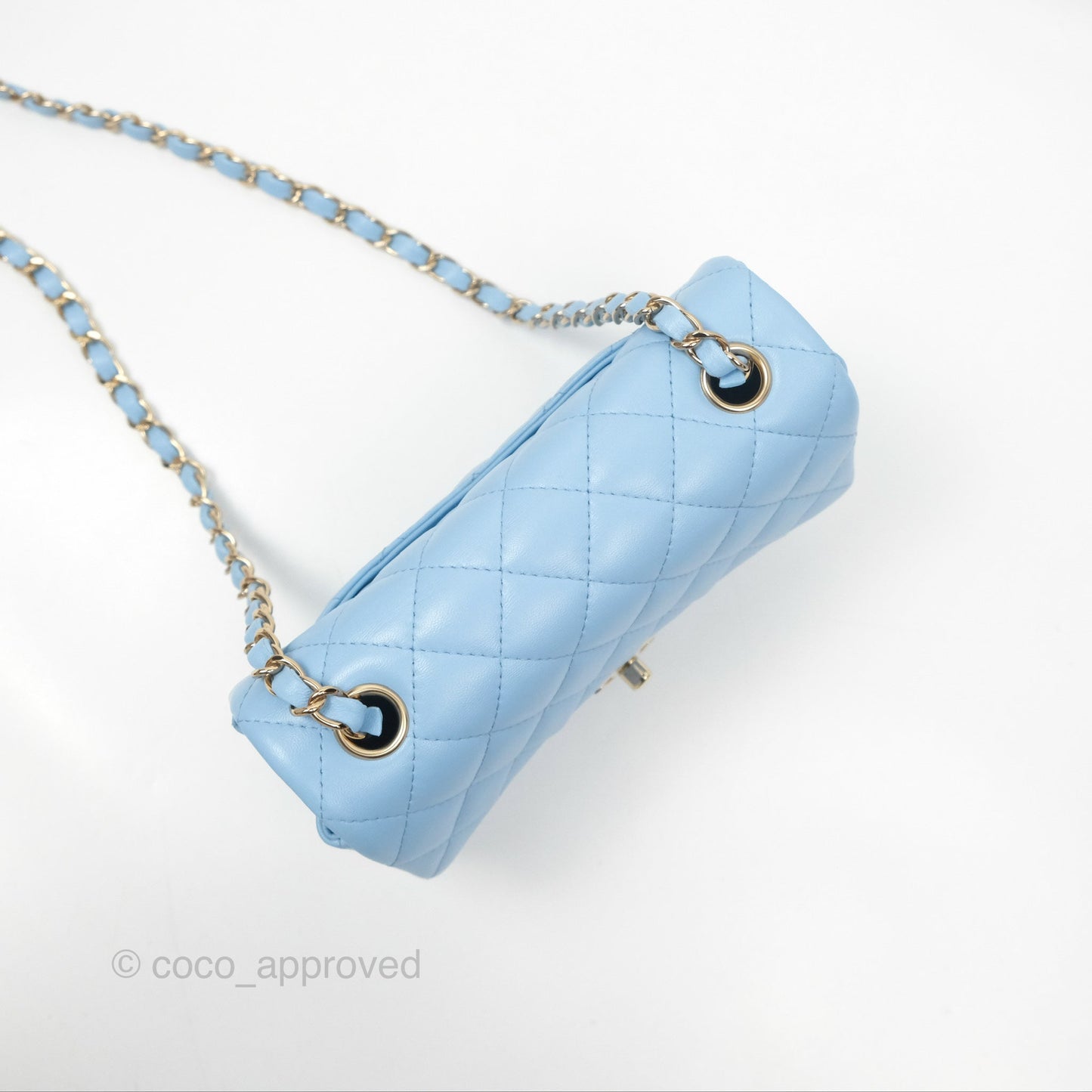 Chanel Quilted Mini Rectangular Flap Light Blue Lambskin Gold Hardware