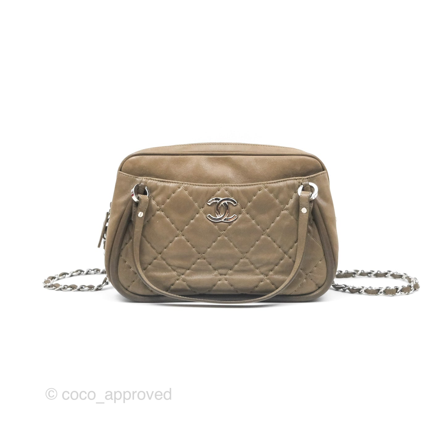 Chanel Quilted Camera Case Bag Iridescent Taupe Calfskin Silver Hardware